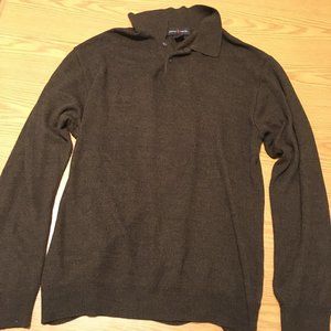 Pierre Cardin Sweater Button Collar Henley Brown